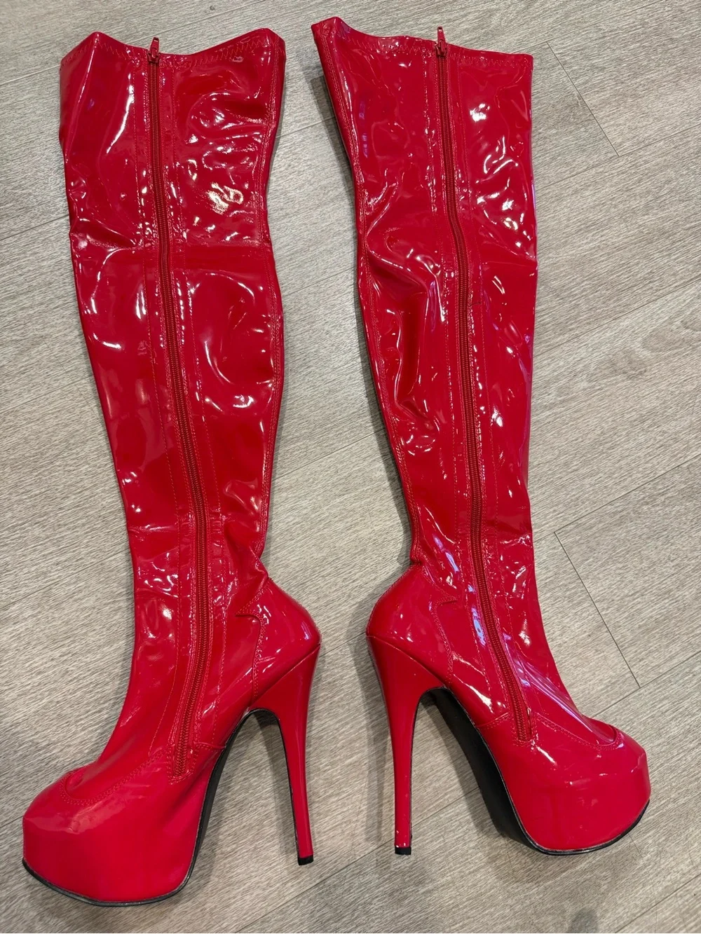 Pleaser Teeze-3000 Red Patent Thigh High Platform Boots